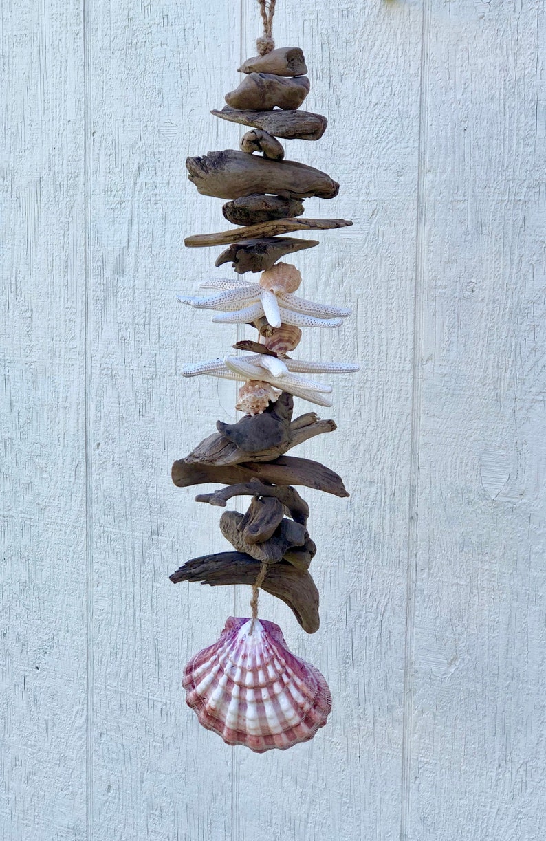 Seashell Wind Chimes, Beach Decor, Beach Wall Art, Coastal Decor, Driftwood Garland, Seashell Garland, Hanging Shells, Shell Wind Chime image 4