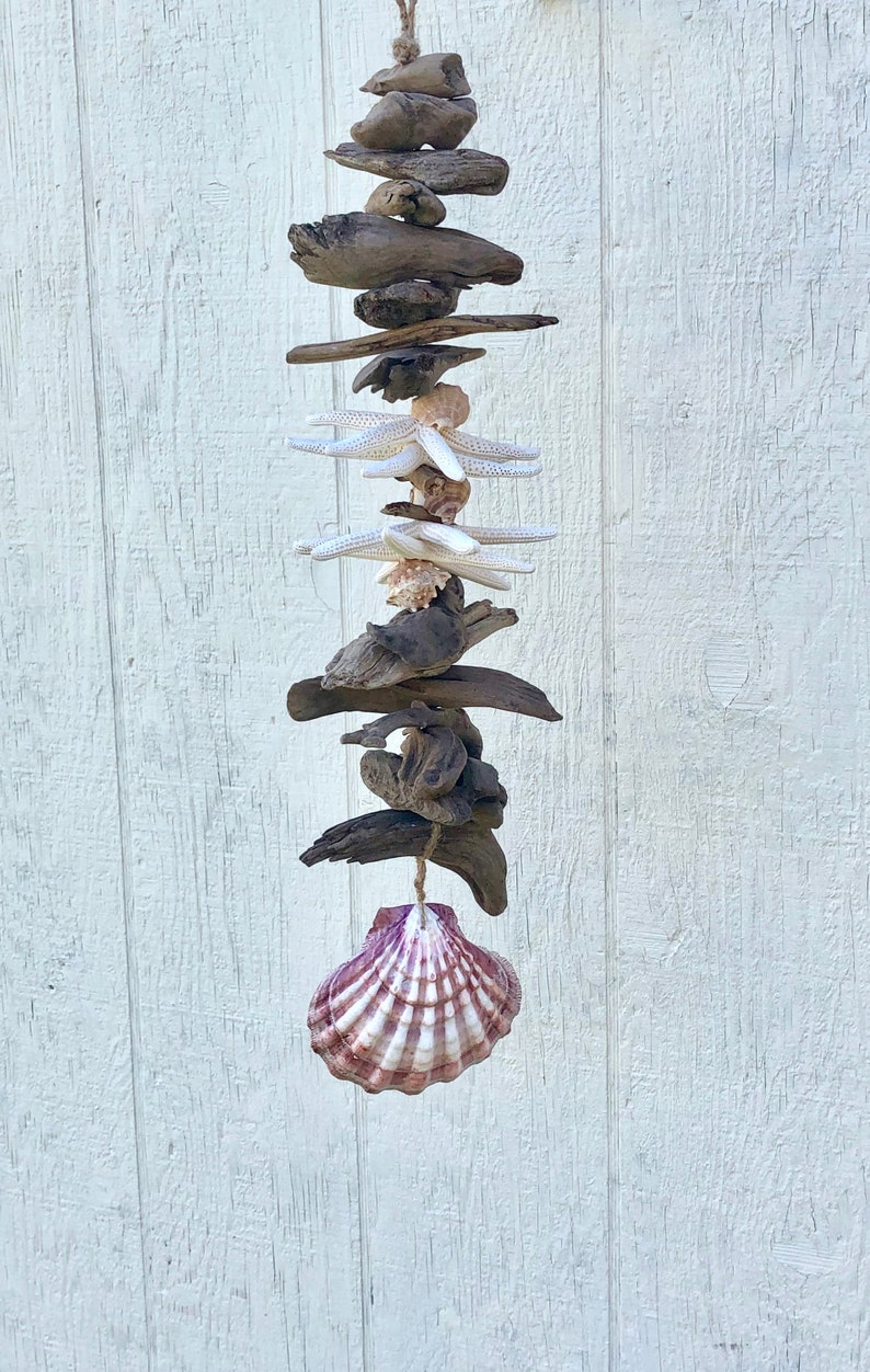 Seashell Wind Chimes, Beach Decor, Beach Wall Art, Coastal Decor, Driftwood Garland, Seashell Garland, Hanging Shells, Shell Wind Chime image 1