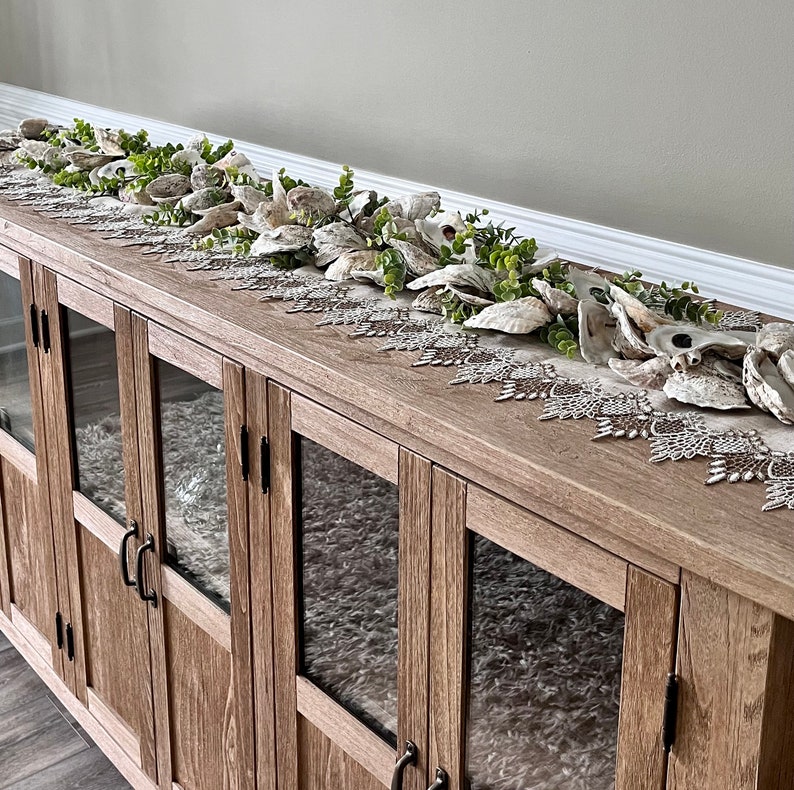 Beach Oyster Shell Garland, Oyster Shell Table Runner, Beach Home Decor, Beach Table Accent, Thick Shell Garland, Beach Garland image 1