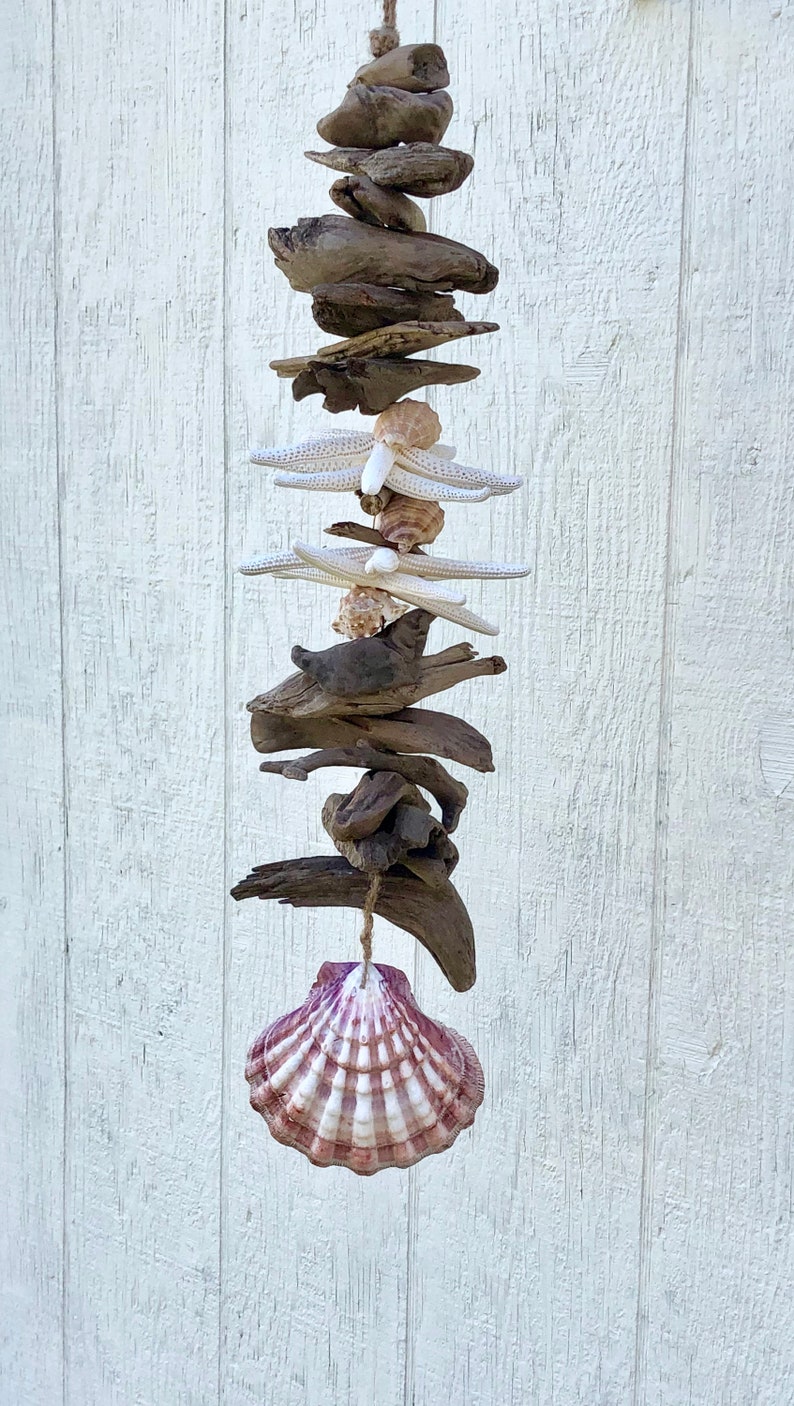 Seashell Wind Chimes, Beach Decor, Beach Wall Art, Coastal Decor, Driftwood Garland, Seashell Garland, Hanging Shells, Shell Wind Chime image 3