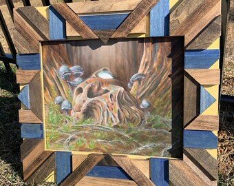 Decay, Original oil painting, Custom wooden frame, skull art.