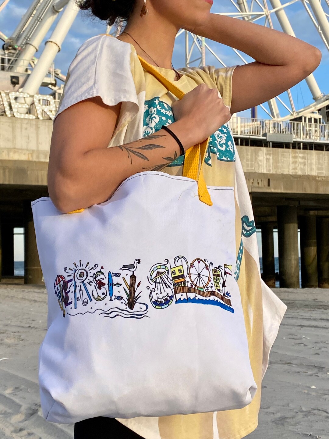 Jersey Shore Tote Bag, New Jersey Shore Favorites Tote Bag, Down the