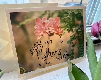 Carte de fête des mères, carte de fleurs de la fête des mères heureuse, carte d’orchidée, carte photo faite à la main, carte pour maman, carte vierge de fête des mères, carte de maman mignonne
