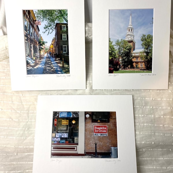 Old City Philadelphia Photo Set, Philadelphia Photography, Philly Landmarks Home Decor, Elfreth’s Alley, Christ Church, Franklin Fountain