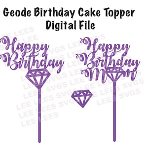Happy Birthday Photo Booth Props PARTY CAKE TOPPER - Digital Geode Wooden Cake Topper