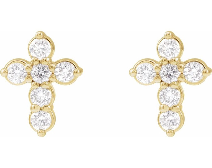 14K 1/6 CTW Lab-Grown Diamond Cross Earrings