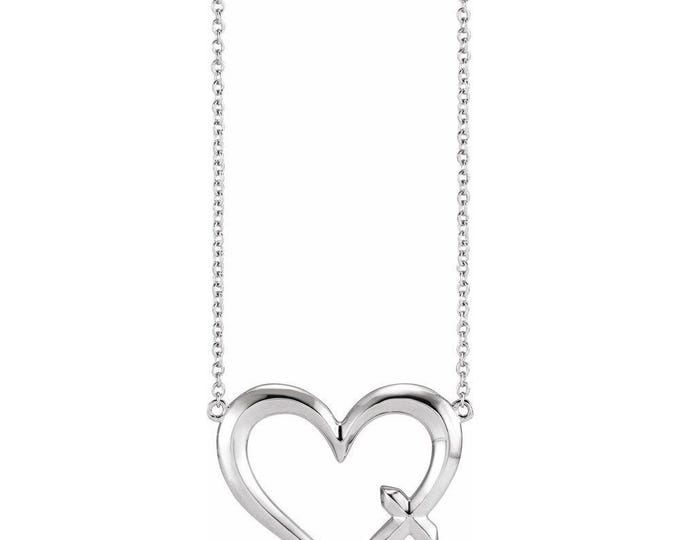 Knife-Edge Open Heart with Cross Necklace