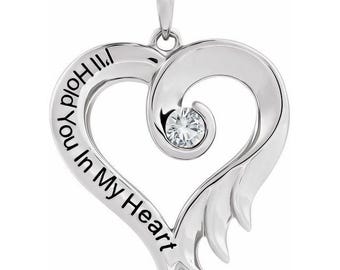 APRIL or NEUTRAL - White Sapphire I'll Hold You In My Heart Pendant