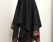 NEW LISTING Vintage 1980s 1990s Emanuel Ungaro Paralléle Folk Grey Wool Wrap Poncho Shawl
