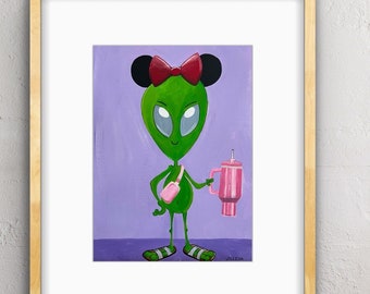 The Modern Alien Art Print All Decor Painting Gift Idea for Sister Mom Wife Funny Disney Acrylic Painting UFO Valentine's Day Present