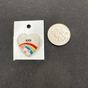 Vintage Rainbow Heart Name Pin ANN Pinback for Jackets, Hats, Backpacks Gen X 1980s NOS Jewelry *More Names Available*