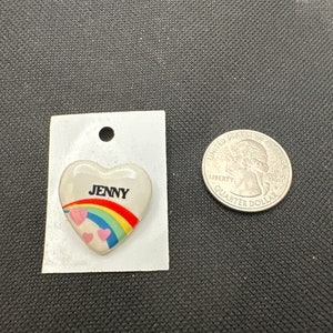 Vintage Rainbow Heart Name Pin JENNY Pinback for Jackets, Hats, Backpacks Gen X 1980s NOS Jewelry *More Names Available*