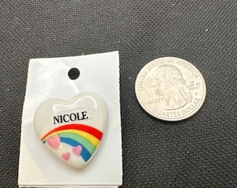 Vintage Rainbow Heart Name Pin KATIE Pinback for Jackets, Hats