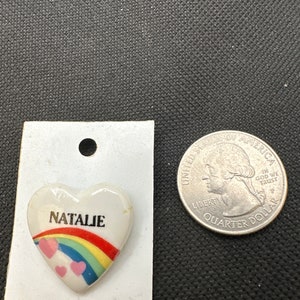 Vintage Rainbow Heart Name Pin NATALIE Pinback for Jackets, Hats, Backpacks Gen X 1980s NOS Jewelry *More Names Available*