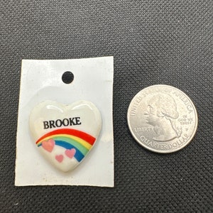 Vintage Rainbow Heart Name Pin BROOKE Pinback for Jackets, Hats, Backpacks Gen X 1980s NOS Jewelry *More Names Available*