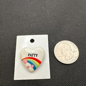 Vintage Rainbow Heart Name Pin PATTY Pinback for Jackets, Hats, Backpacks Gen X 1980s NOS Jewelry *More Names Available*