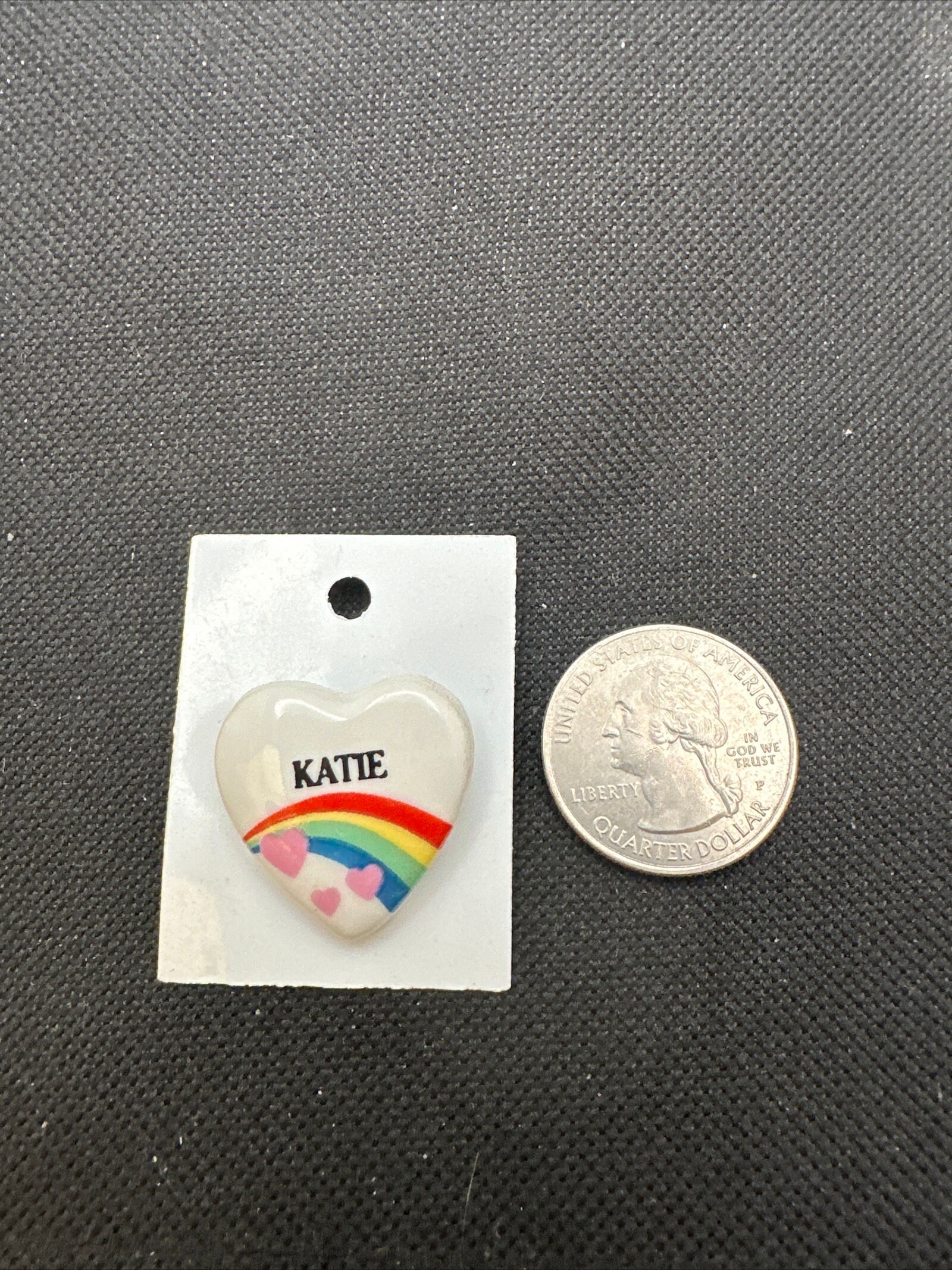 Vintage Rainbow Heart Name Pin KATIE Pinback for Jackets, Hats