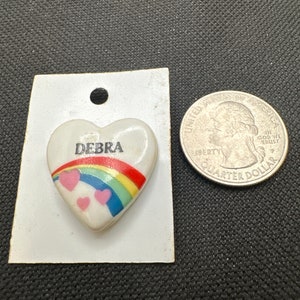 Vintage Rainbow Heart Name Pin DEBRA Pinback for Jackets, Hats, Backpacks Gen X 1980s NOS Jewelry *More Names Available*