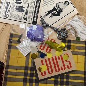 50 Pieces of Vintage Paper Ephemera Pack, Postcards, Stamps, Recipes, Random Book Pages, Trinkets, Junk Journal Inspiration Bundle