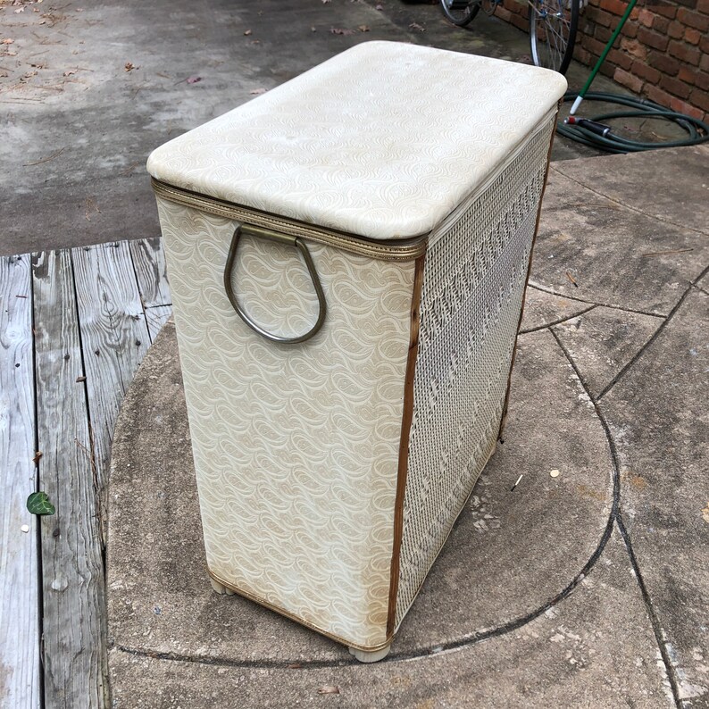 Vintage Hamper 1950s Mid Century Modern Mid Mod White and Gold Etsy