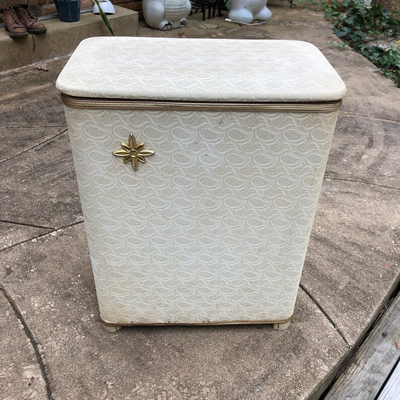 Vintage Hamper 1950s Mid Century Modern Mid Mod White and Gold Etsy
