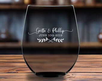 Personalized Wine Glass Set for Wedding | Custom Engraved for Couples | Third Anniversary Gift Idea | Etched Drinkware Gift | Toasting Glass