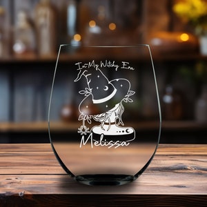 Etched Wine Glass &quot;In My Witchy Era&quot; | Custom Engraved Halloween Drinkware Wiccan Decor | Magical Pagan Design | Personalization Available