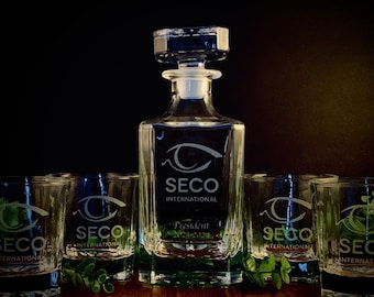 Personalized Whiskey Decanter 3pc Engraved Bar Set | Custom Etched Alcohol Decanter & Rocks Glasses | Home Bar Essentials | Drinking Gifts
