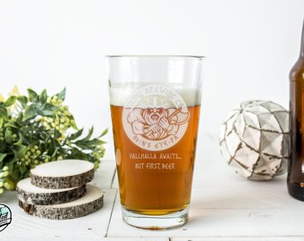 Custom Viking Pint Glass Etched Norse Craft Beer Gift | Odin's Eye-PA Engraved Drinkware | Add Personalization, Name or Custom Text