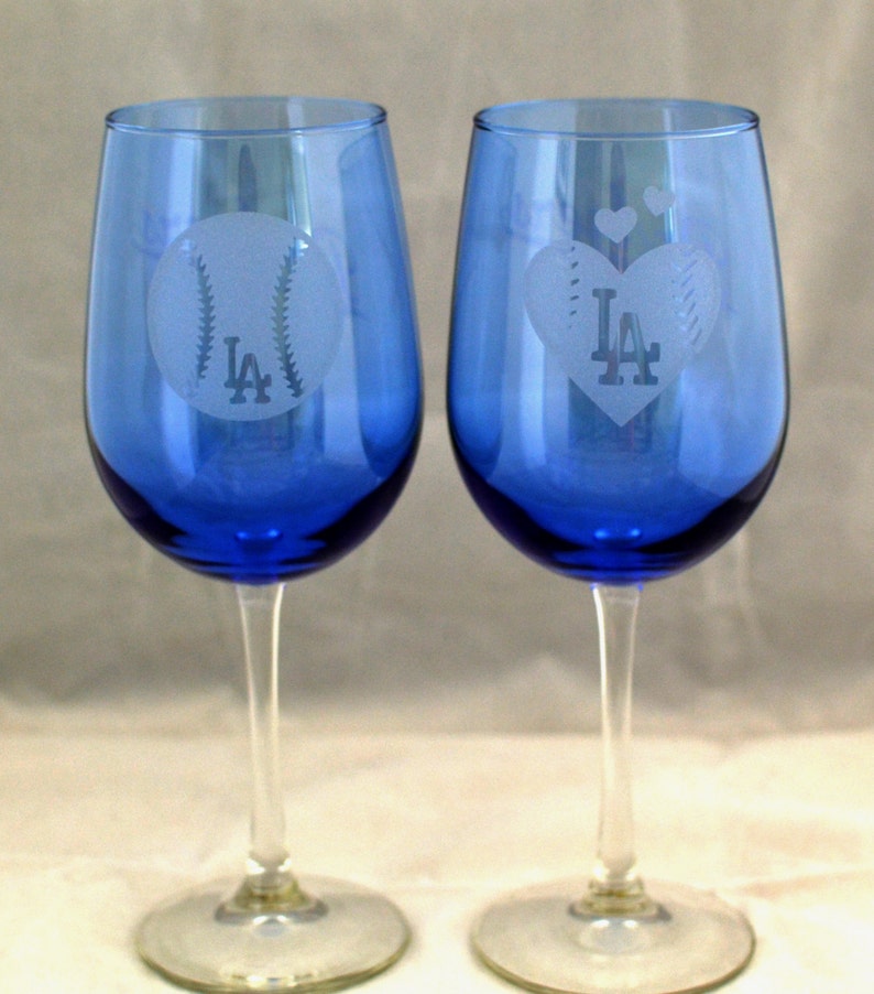 Set of 2 His & Hers Los Angeles Dodgers Wine Glasses Etsy
