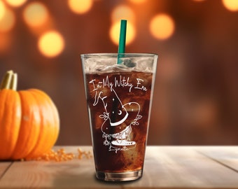 Personalized Etched Witch Glass, Custom Engraved In My Witchy Era Beer Pint | Wiccan Design Drinkware Home Decor or Coven Halloween Gift