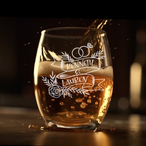 Personalized Tattoo-Style Wine Glass | Engraved Stemless Wine Glasses | Etched Tattoo Design | Add Custom Text | Gift For Couple | Set of 2