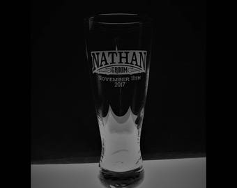 Custom Etched Pilsner Beer Glass - Wedding Party Design - Groom / Groomsman Gift - Bachelor Party