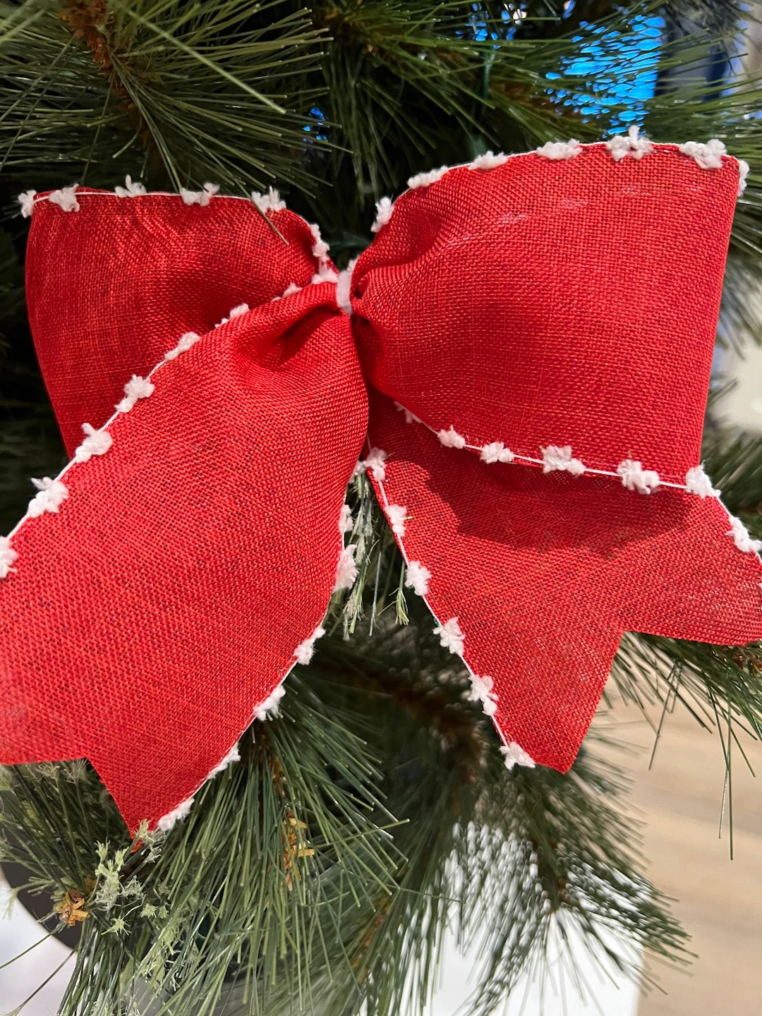 Red Christmas Bows, Red Christmas Tree Bows With White Trim, Red Gift