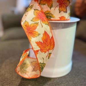 Fall Leaves Ribbon, Wired Ribbon for Fall, 5 yds of 2 1/2" Wired Craft Ribbon, Wreath Ribbon, Ribbon for Bows, Fall Decor Ribbon