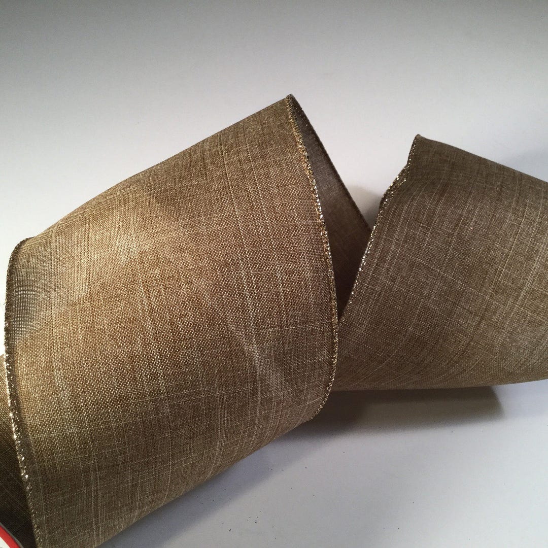 Natural Faux Linen Ribbon, 5 yd Faux Burlap Wired Ribbon for Crafts ...