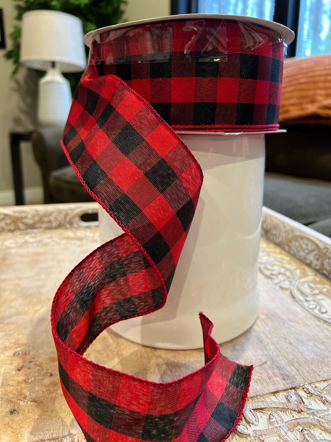 Black and Red Buffalo Plaid Ribbon, 5 Yd Buffalo Check Wired Ribbon for ...
