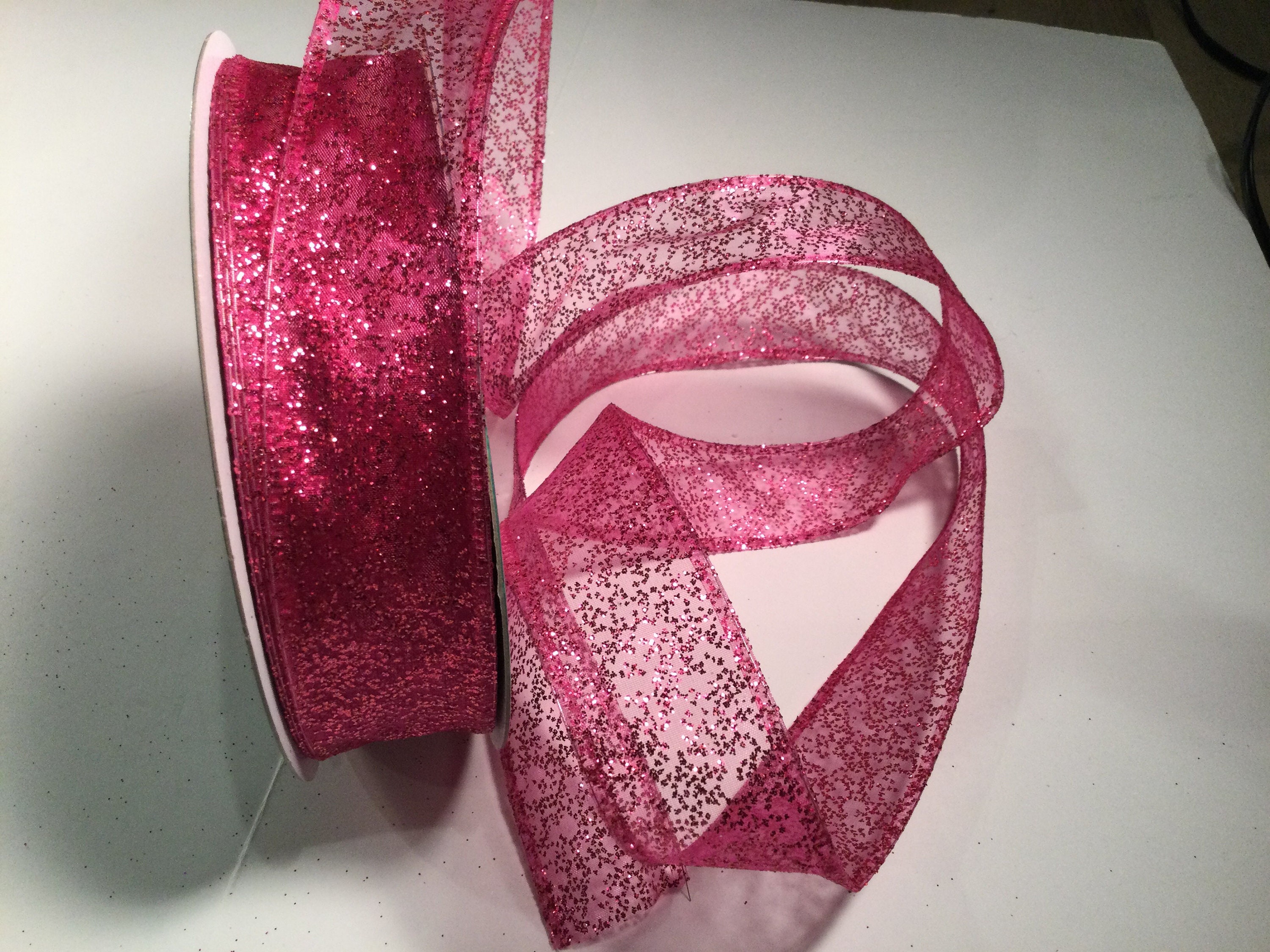 Hot Pink Ribbon, US Designer Ribbon, Glitter Ribbon, Hot Pink