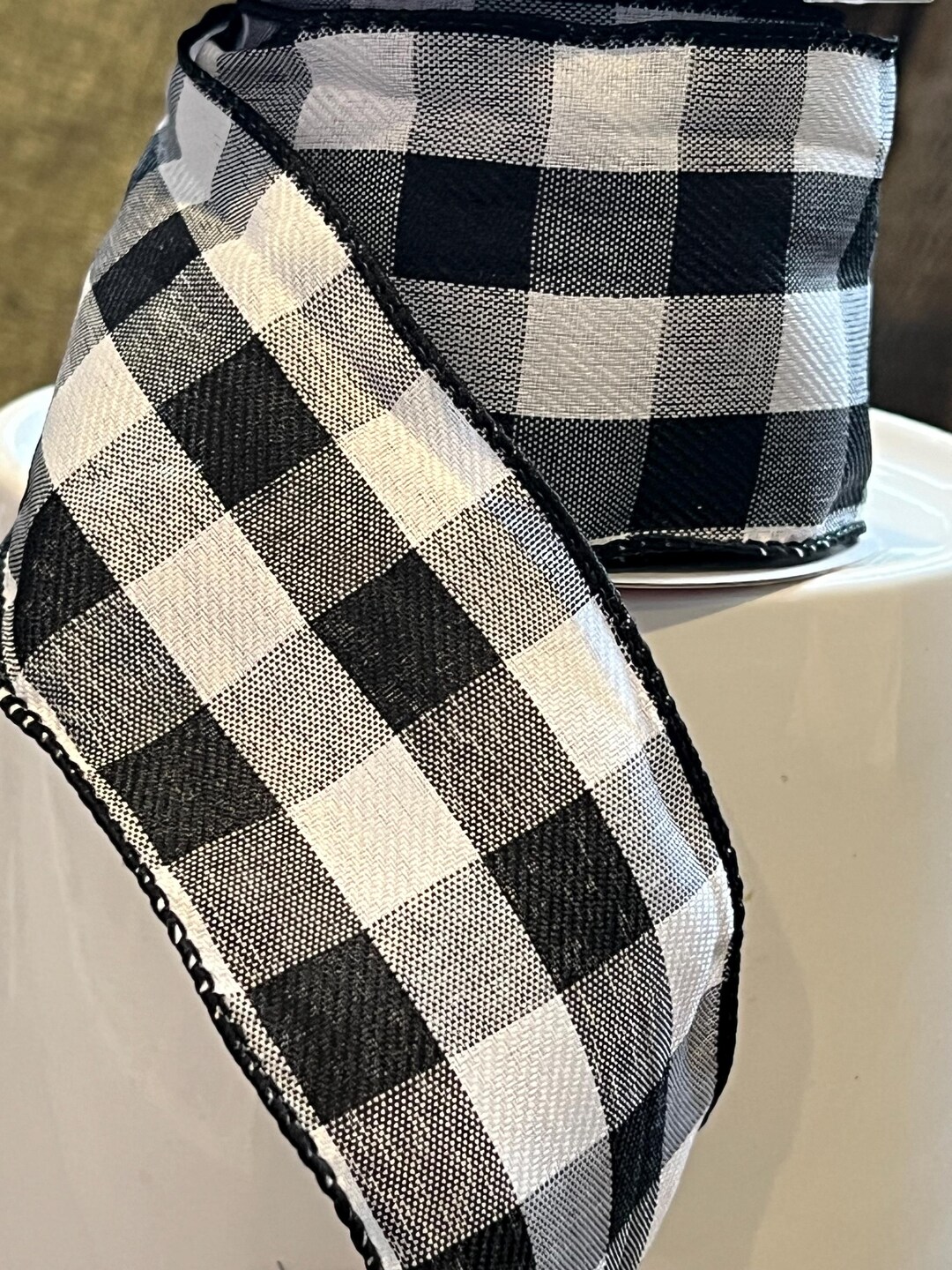 Black and White Buffalo Plaid Ribbon, 5 Yd Buffalo Check Wired Ribbon ...