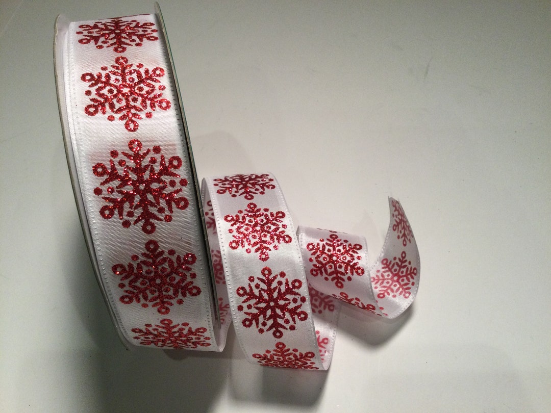 Snowflake Ribbon Pattern Red Snowflake Ribbon ~ 5 Yd Wired Ribbon for Christmas Decorating ...