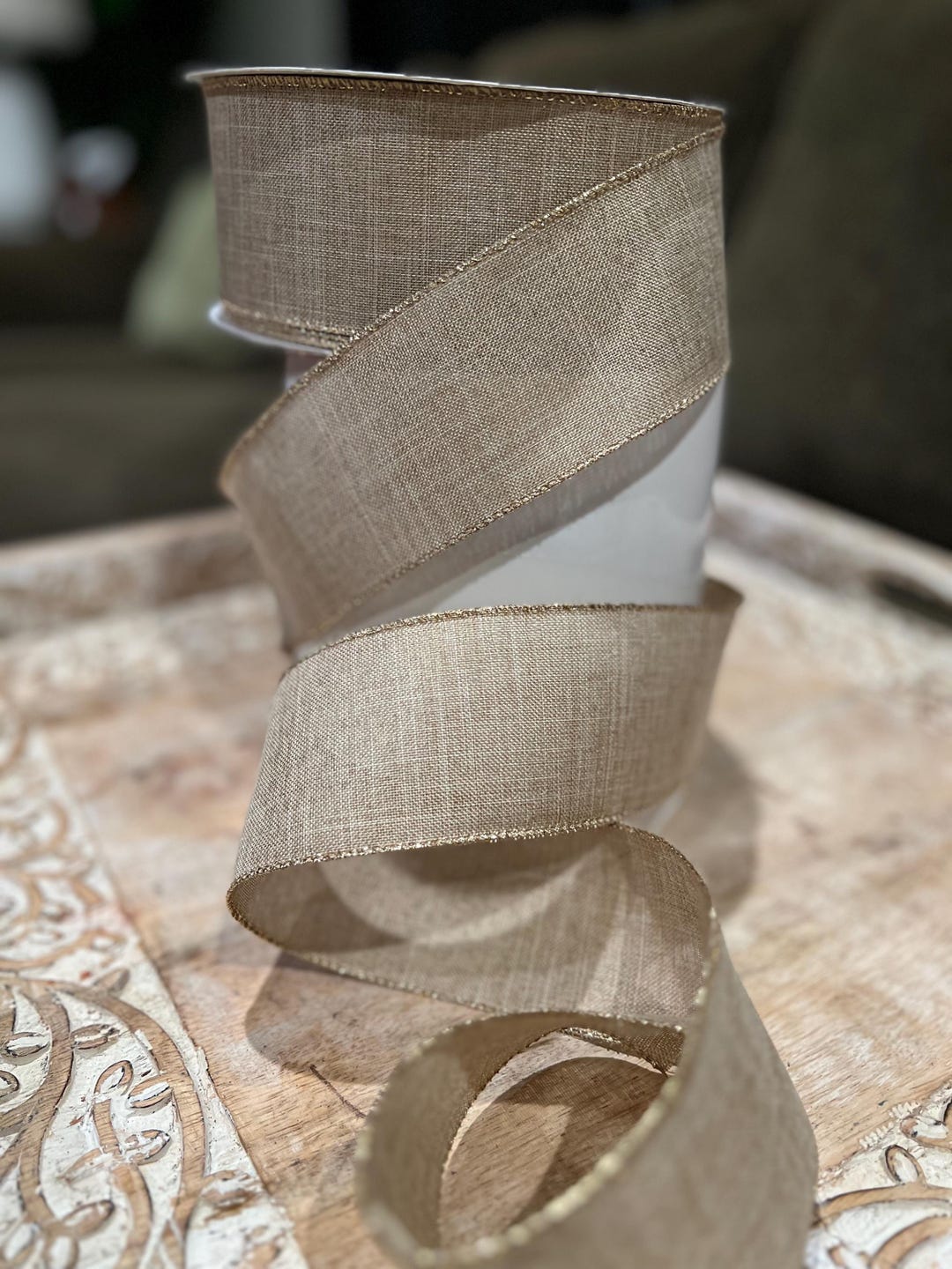 Gold Edge Wired Ribbon for Crafts, Holiday Faux Burlap Ribbon for Bows ...