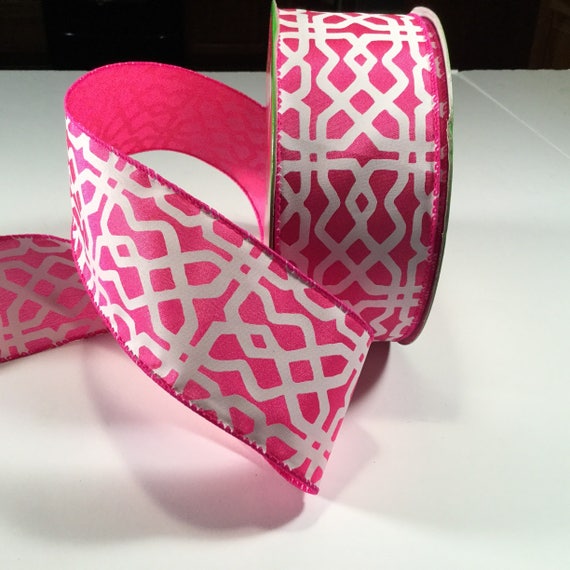 Bright Pink Ribbon, Pink and White Ribbon, Wired Ribbon for Gift