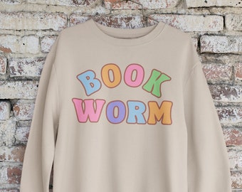 Book Worm Crewneck Sweatshirt, Bookish Merch Reader Crew Gift for Book Club, Fantasy Romance Sweatshirt, Bookworm Colorful Teacher Outfit