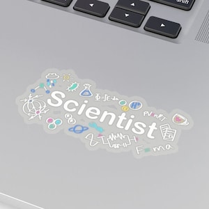 Scientist Sticker with Hand drawn doodles and equations, Women in Science Sticker, Gift for Chemistry Major Biology Physics Math Astronomy