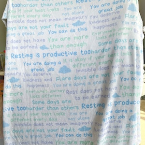 Invisible Illness Affirmations Blanket, Chronic Illness Gift Idea, Dysautonomia Migraine Care Package Flare Migraine Awareness POTS CFS EDS