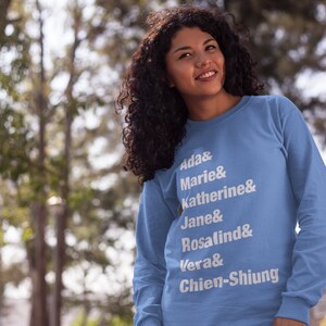 Women in Science Crewneck Sweatshirt, List Ada Marie Female Scientists for Girls in Stem,Women in Engineering Chemistry Science Teacher gift Columbia Blue