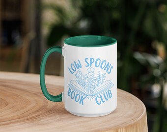 Low Spoons Book Club Mug, Spoonie Mug Coffee Gift for Chronic Illness Awareness, Flare Day Bookish POTS Chronic Fatigue Awareness Reader Mug