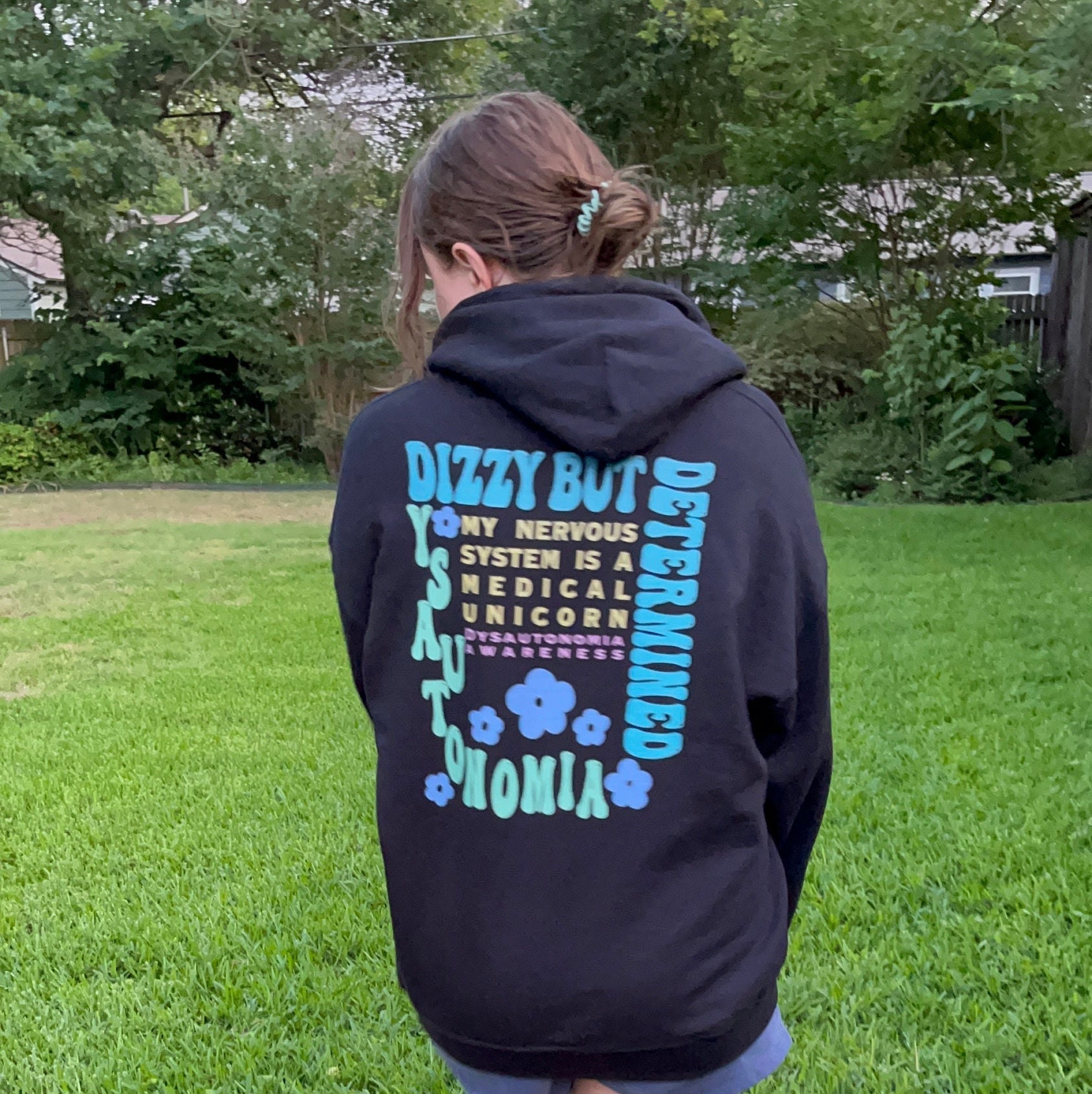 Dysautonomia Awareness Sweatshirt, POTS Hooded Sweatshirt Gift, Dizzy but Determined Sweatshirt Flowers Gift for Spoonie Invisible Illness