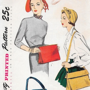 Vintage 1950s Simplicidad Patrón de costura 3322- Misses tamaño sombrero y bolso pequeño sin cortar