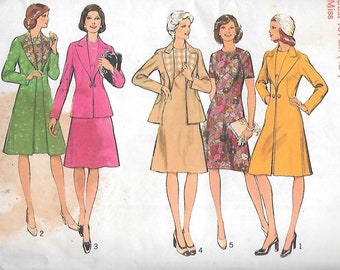 Vintage 1970s Style Sewing Pattern 1055- Misses' Coat or Jacket and Dress size 20 bust 42 uncut FF